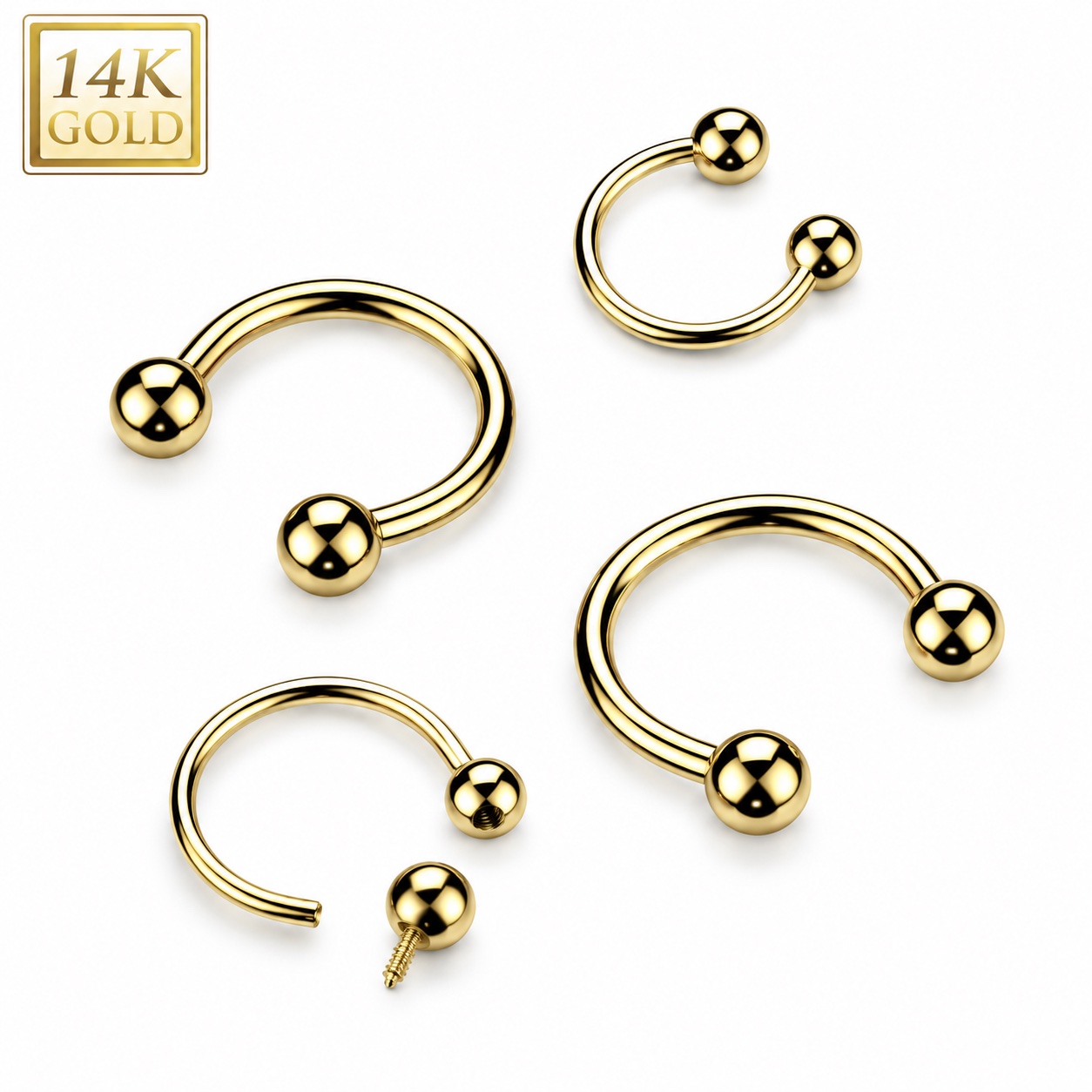 14K Gold Internally Threaded Horseshoe With Press Balls